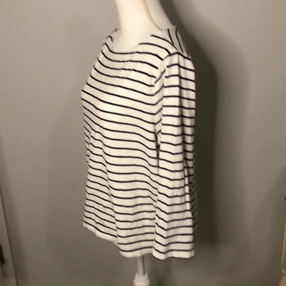 J. Crew Women's Boatneck Navy and White Striped Shirt Size Large - Picture 2 of 7